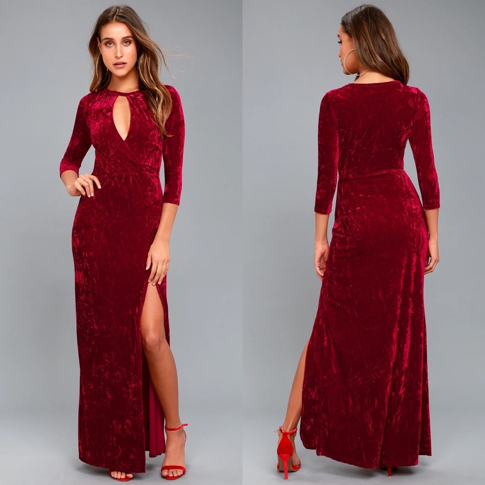 Lulu’s Red Maxi Velvet Dress